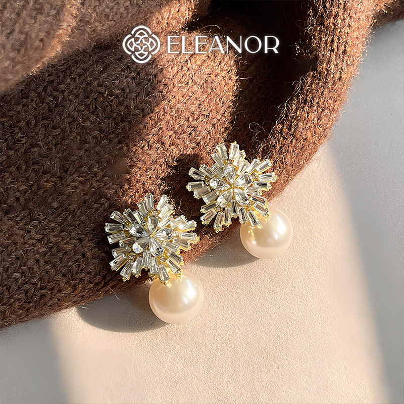 Bông tai cô dâu nữ chuôi bạc 925 Eleanor Accessories đính đá phụ kiện trang sức khuyên tai 7254