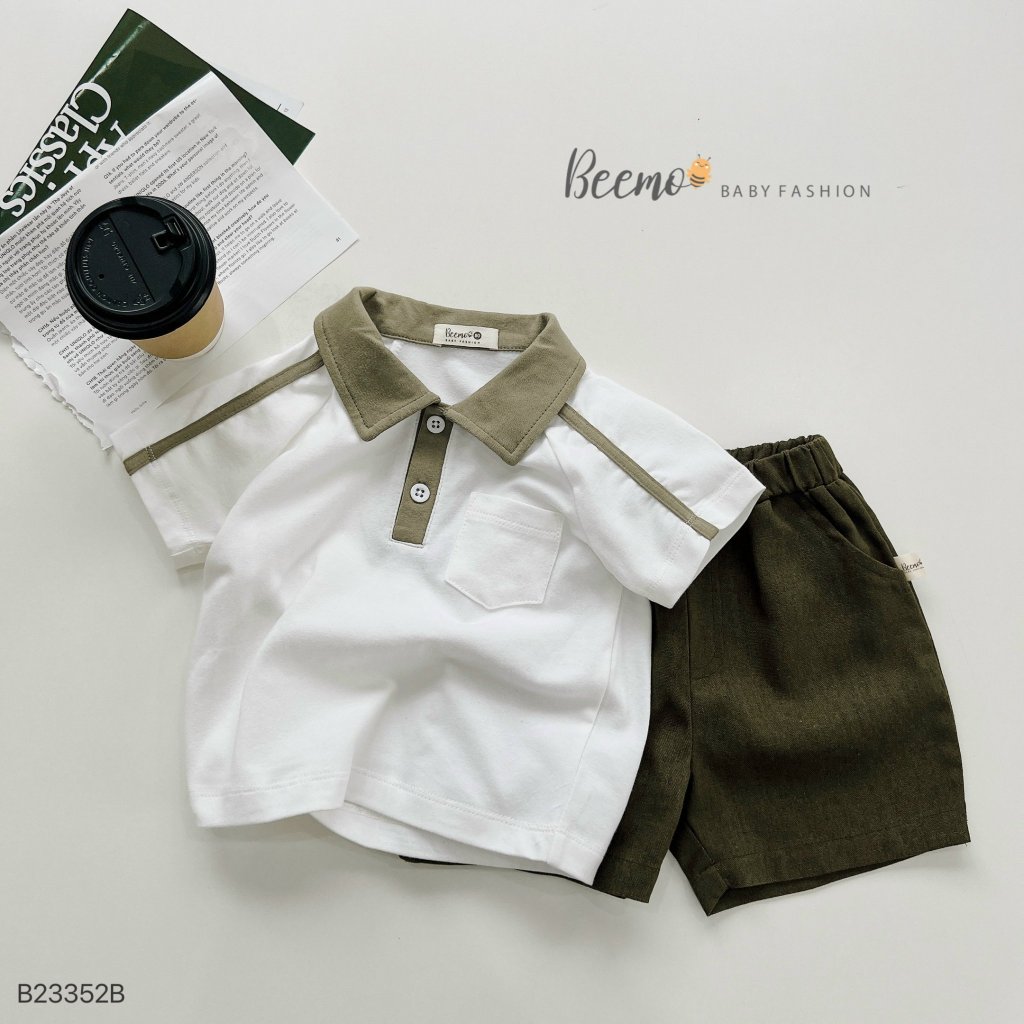 Bộ cotton cổ đức trơn màu bé trai, set bộ áo thun mềm mát quần kaki cho bé