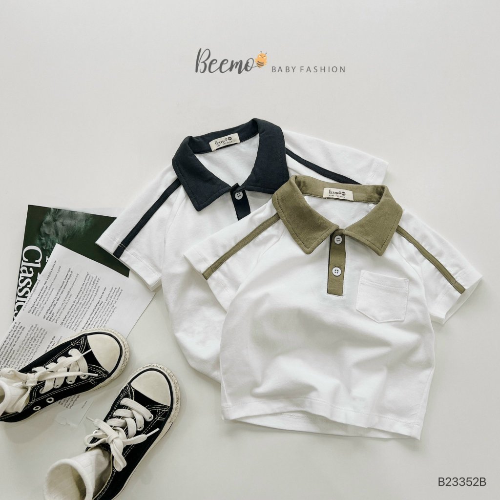 Bộ cotton cổ đức trơn màu bé trai, set bộ áo thun mềm mát quần kaki cho bé