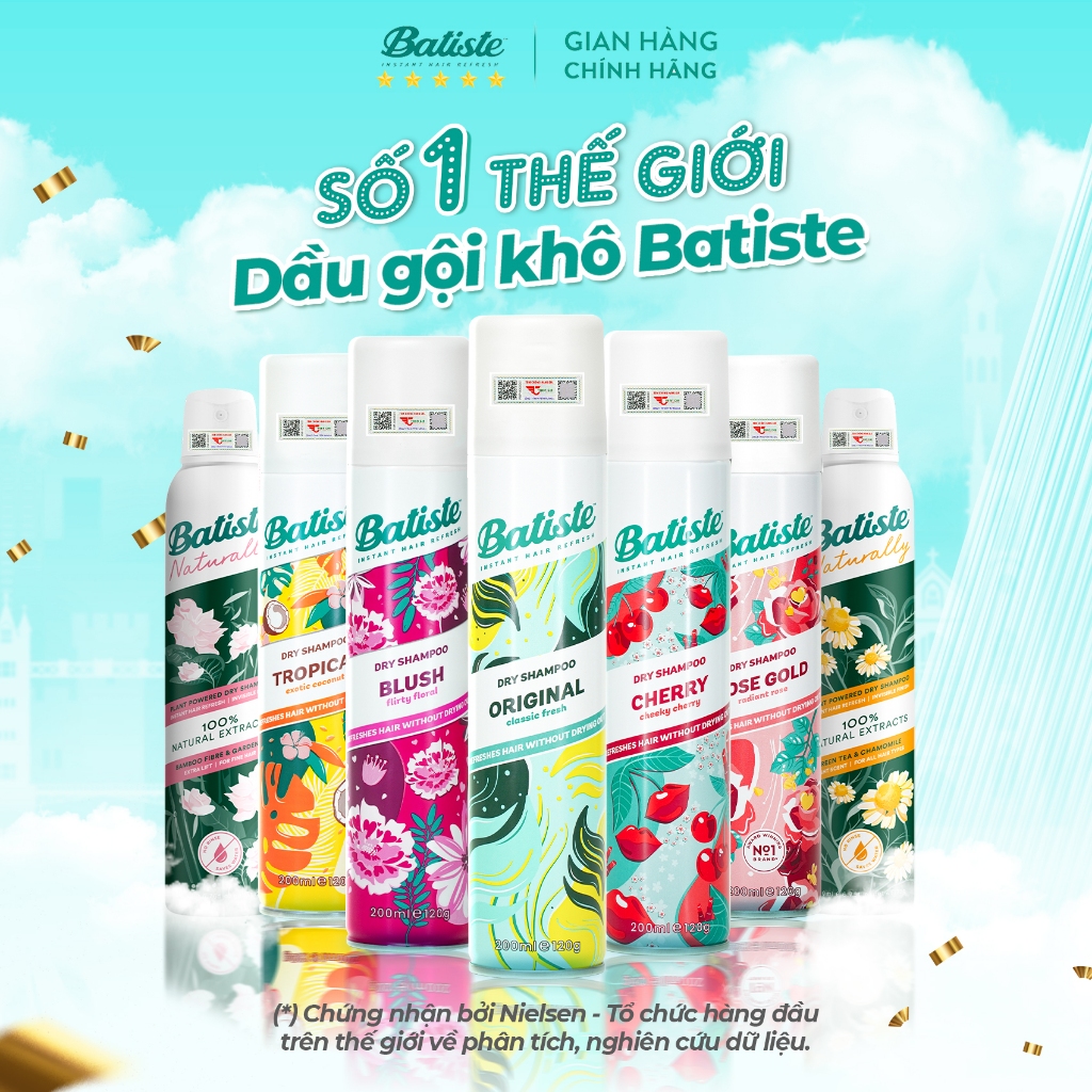 Ảnh Dầu Gội Khô Batiste Dry Shampoo Mini Size 50ml, Full 200ml Hết Ngứa, Hết Bết Dính Tóc Bồng Bềnh Bóng Mượt Tức Khắc 2
