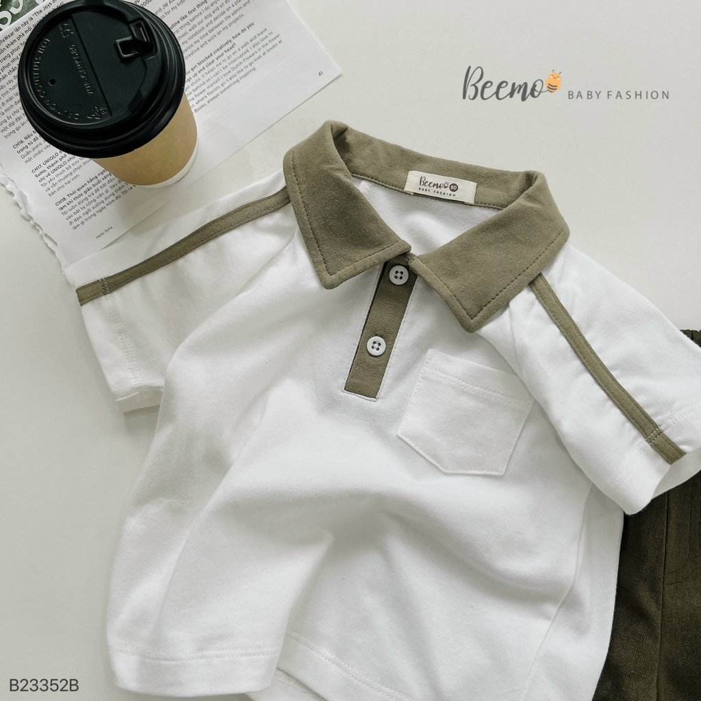 Bộ cotton cổ đức trơn màu bé trai, set bộ áo thun mềm mát quần kaki cho bé