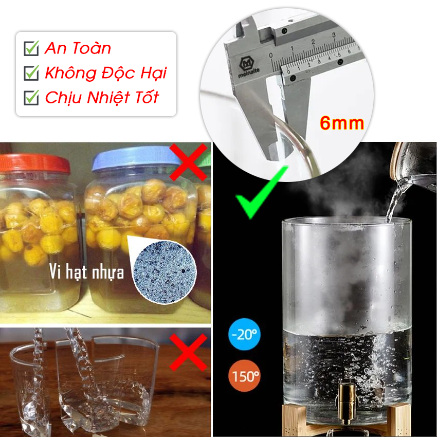 |TẶNG KỆ GỖ| Bình Nước Thủy Tinh Chịu Nhiệt - Dung Tích 5L,8L,11L, Vòi Inox 304, Nắp Tre Đệm Silicon