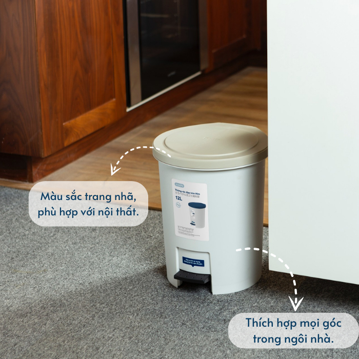 Thùng rác đạp tròn Hiro INOCHI siêu xinh, kháng khuẩn 6L và 12L nhiều màu