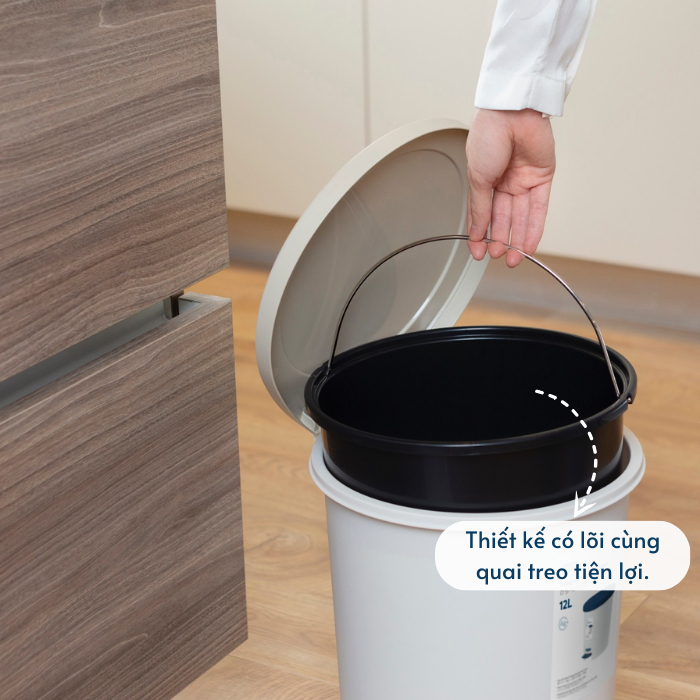 Thùng rác đạp tròn Hiro INOCHI siêu xinh, kháng khuẩn 6L và 12L nhiều màu