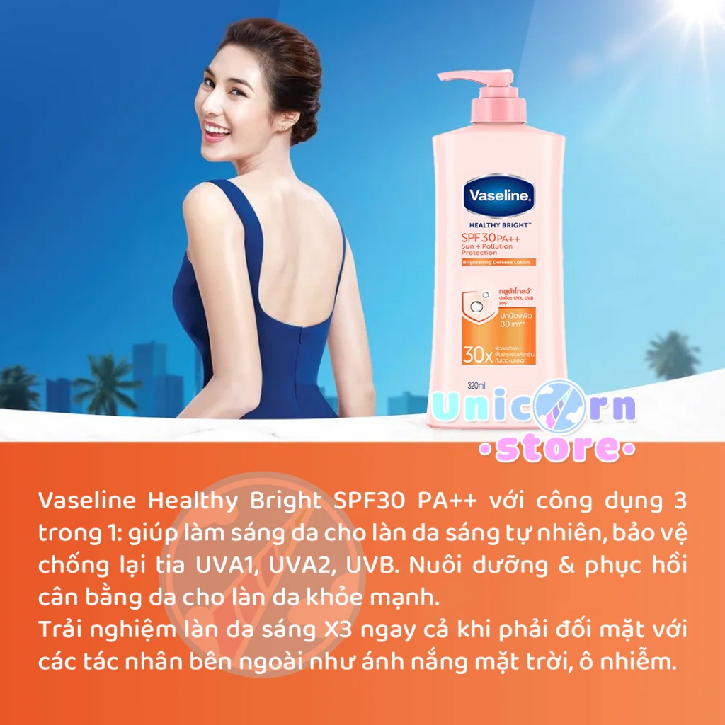 Sữa Dưỡng Thể Trắng Da, Chống Nắng Vaseline Healthy Bright Brightening Defense Lotion SPF30 PA++ 320mL