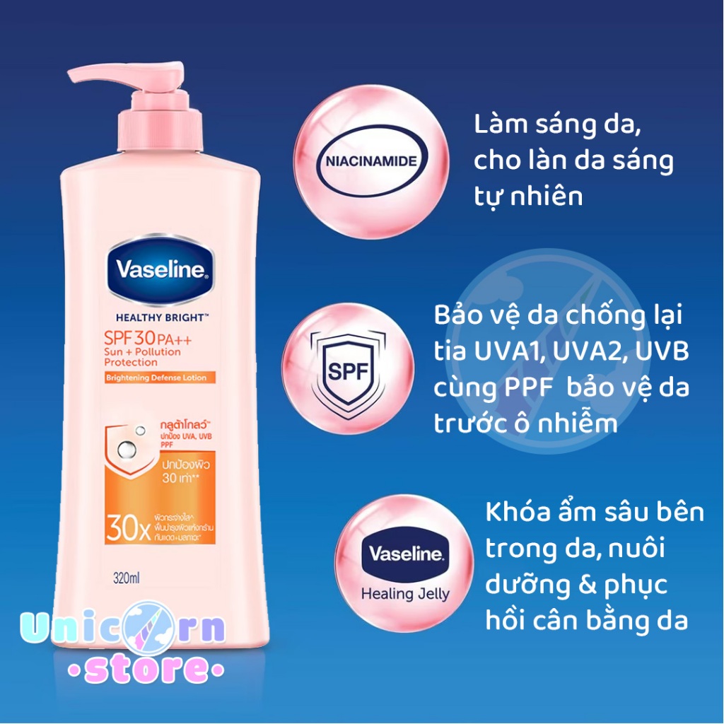 Sữa Dưỡng Thể Trắng Da, Chống Nắng Vaseline Healthy Bright Brightening Defense Lotion SPF30 PA++ 320mL