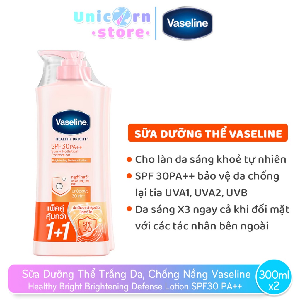 Sữa Dưỡng Thể Trắng Da, Chống Nắng Vaseline Healthy Bright Brightening Defense Lotion SPF30 PA++ 320mL