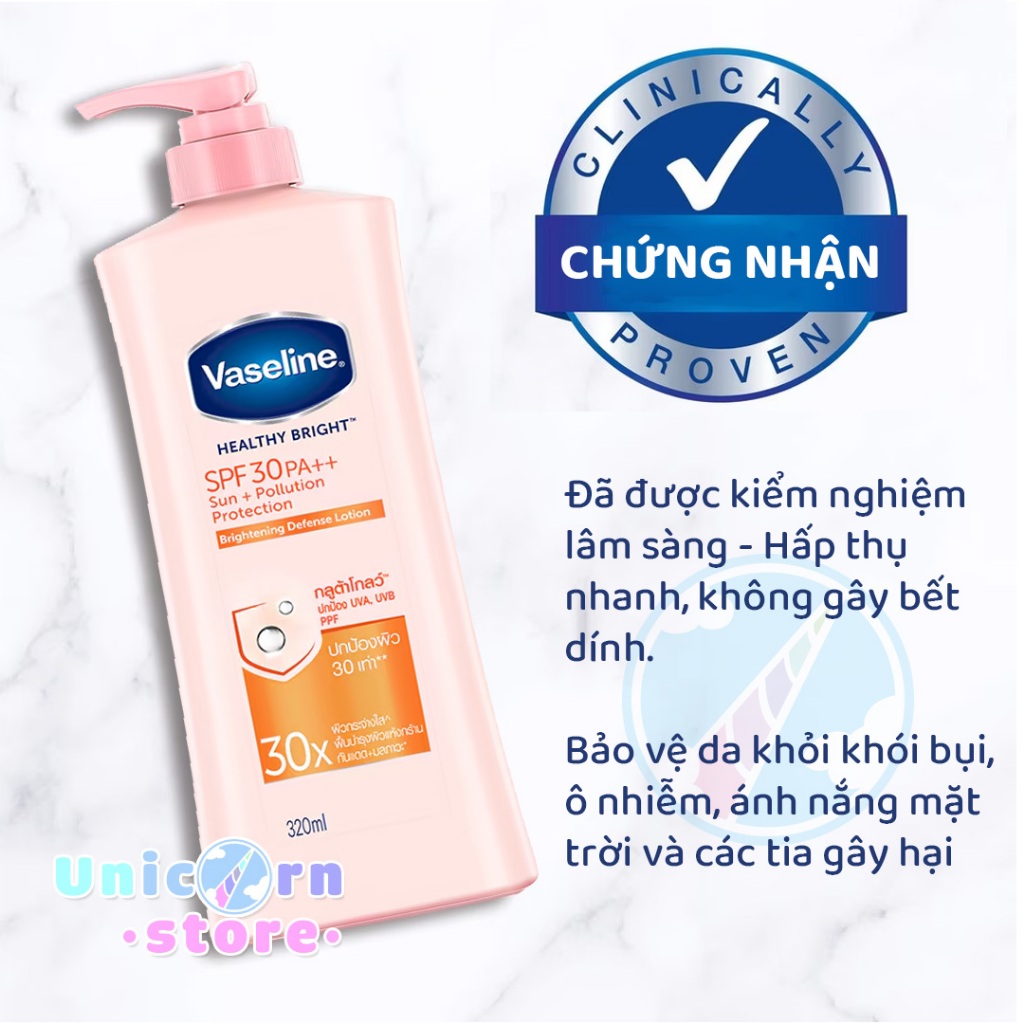 Sữa Dưỡng Thể Trắng Da, Chống Nắng Vaseline Healthy Bright Brightening Defense Lotion SPF30 PA++ 320mL
