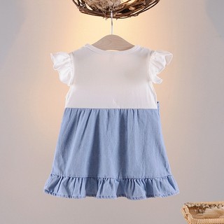 Váy thun cotton trơn phối yếm jean cho bé gái mẫu mới D954