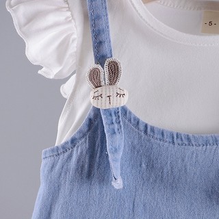 Váy thun cotton trơn phối yếm jean cho bé gái mẫu mới D954