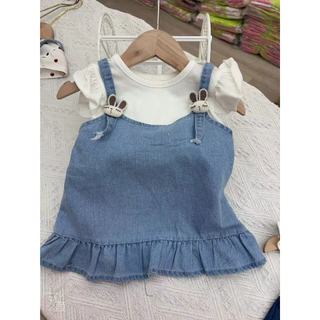 Váy thun cotton trơn phối yếm jean cho bé gái mẫu mới D954