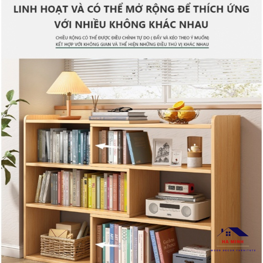 Kệ sách để sàn đa năng thay đổi tùy chỉnh kích thước, để sách đồ dùng trang trí phòng khách - HM209