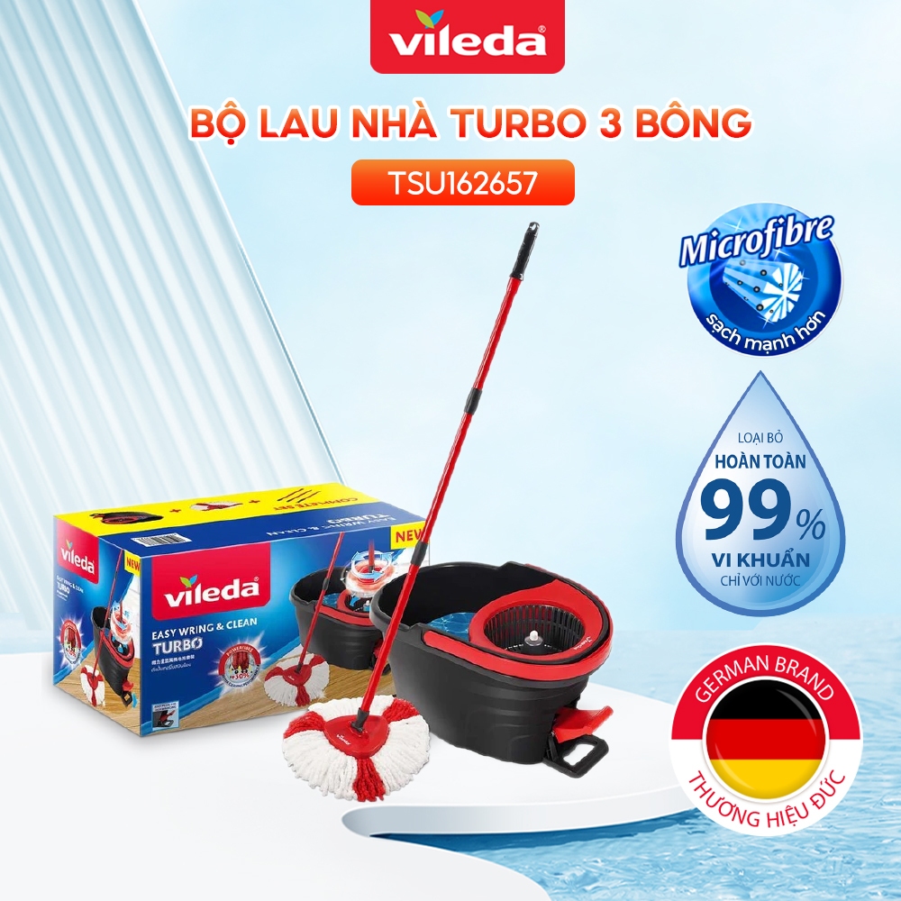 Ảnh Cây lau nhà VILEDA Turbo Easy Wring&Clean đầu lau tam giác, xô giặt quay bằng chân, + 2 bông lau (Tổng 3 bông) 3