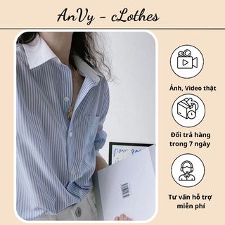Áo Sơ Mi Nữ , Sơ Mi Kẻ Sọc Dáng Basic Chất liệu siêu mát