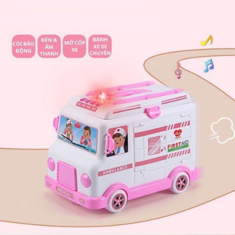 Ô tô Đồ Chơi Bác Sĩ Xe Cứu Thương Cho Bé Gái Đóng Vai Y Tá Khám Bệnh Có Đèn Nhạc Đồ Chơi Nhập Vai - PUPU H