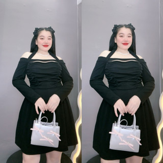 Đầm thiết kế thời trang big size nữ hottrend tay dài trễ vai dáng xòe dáng hách sang chảnh thời trang trẻ trung G231
