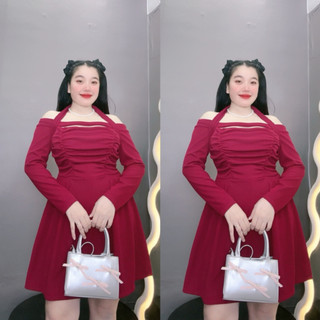 Đầm thiết kế thời trang big size nữ hottrend tay dài trễ vai dáng xòe dáng hách sang chảnh thời trang trẻ trung G231
