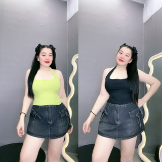 Áo dây croptop cổ yếm NHỎ CLOTHING bigsize nữ chất vải thun gân tăm co giãn thoải mái dành cho nàng mũm mĩm cá tính G46