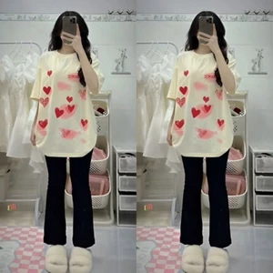 Tổng Hợp các sét bộ quần ống loe chất umi dày dặn + mix áo phông trái tim đỏ SIMON'S Màu Be