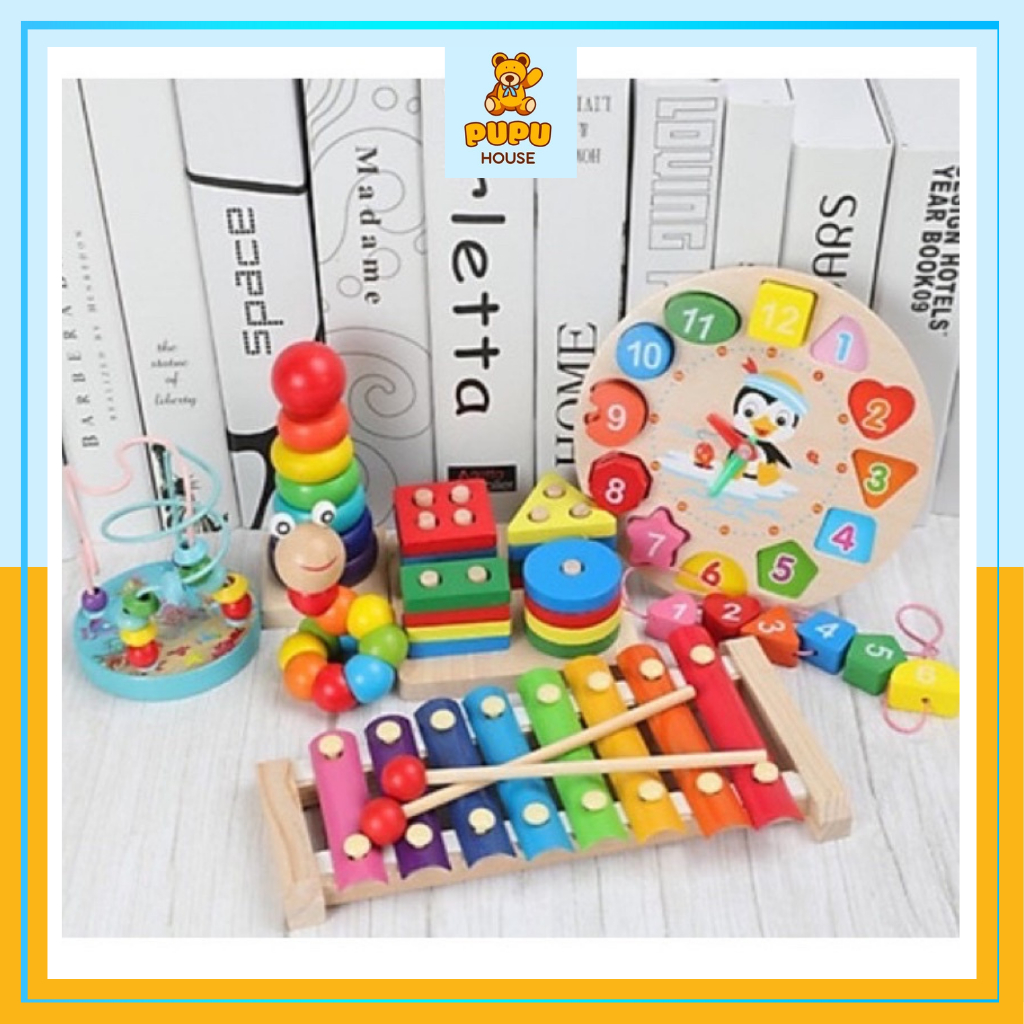 Đồ Chơi Xếp Hình Bằng Gỗ Combo 6 Món Đồ Chơi Gỗ Cho Bé Đồ Chơi Tư Duy - PUPU HOUSE