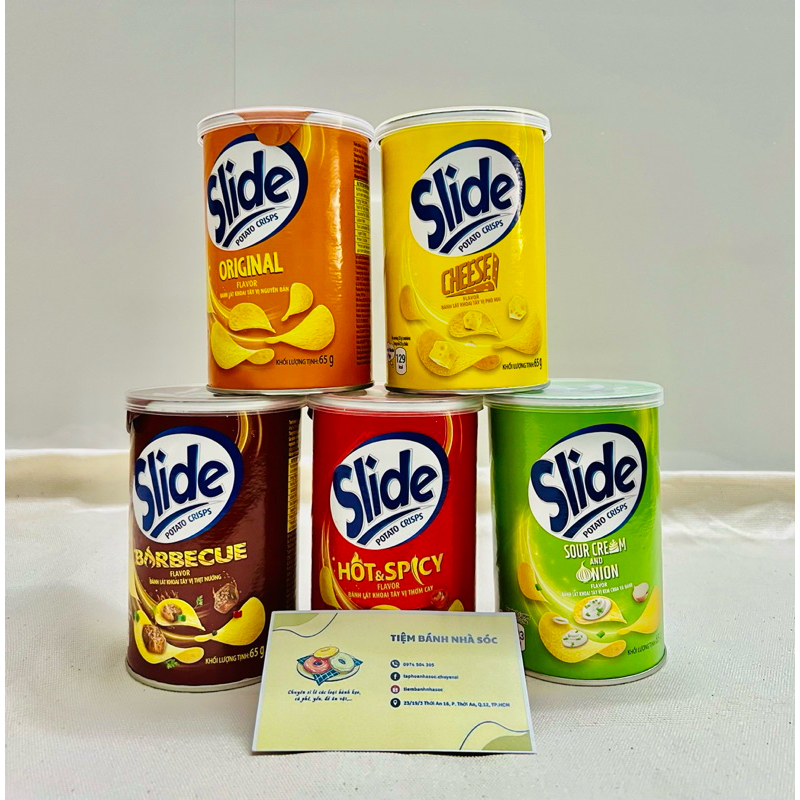 Bánh Lát Snack Khoai Tây Slide Lon 65G Đủ Vị Tự Nhiên/Hành/Thơm Cay/Phô ...