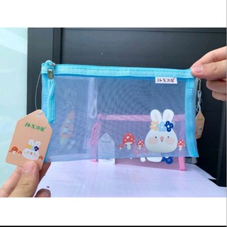 Túi đựng bút thỏ xinh 3 màu tiện ích cỡ A6, có khóa kéo (20x12cm)