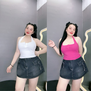 Áo dây croptop cổ yếm NHỎ CLOTHING bigsize nữ chất vải thun gân tăm co giãn thoải mái dành cho nàng mũm mĩm cá tính G46