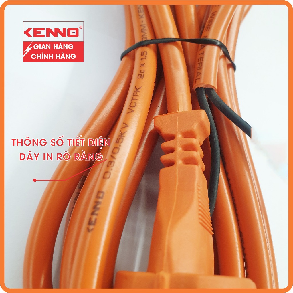 Dây nguồn máy công trình, bếp từ, bếp hồng ngoại, chịu tải KENNO công suất 2000W lõi đồng 2x1.5