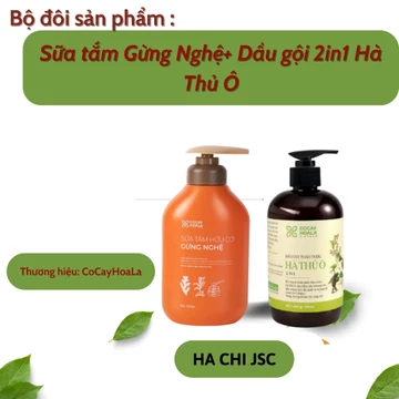 Combo Sữa Tắm Thảo Dược Gừng Nghệ 500g + Dầu gội thảo dược Hà thủ ô Cỏ Cây Hoa Lá 450g