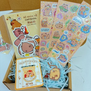 [Tặng kẹp giấy nam châm+móc khóa+ sticker] Set 20 tấm sticker Capybara ...