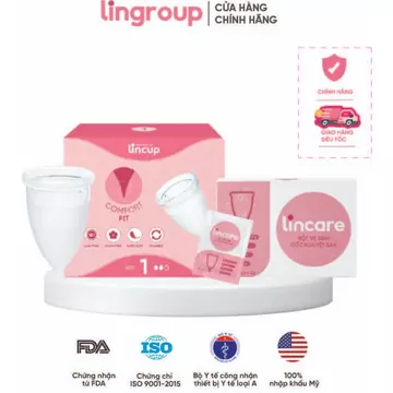 Combo Cốc nguyệt san Lincup kèm 1 hộp bột tiệt trùng vệ sinh cốc (12 gói x 2g)