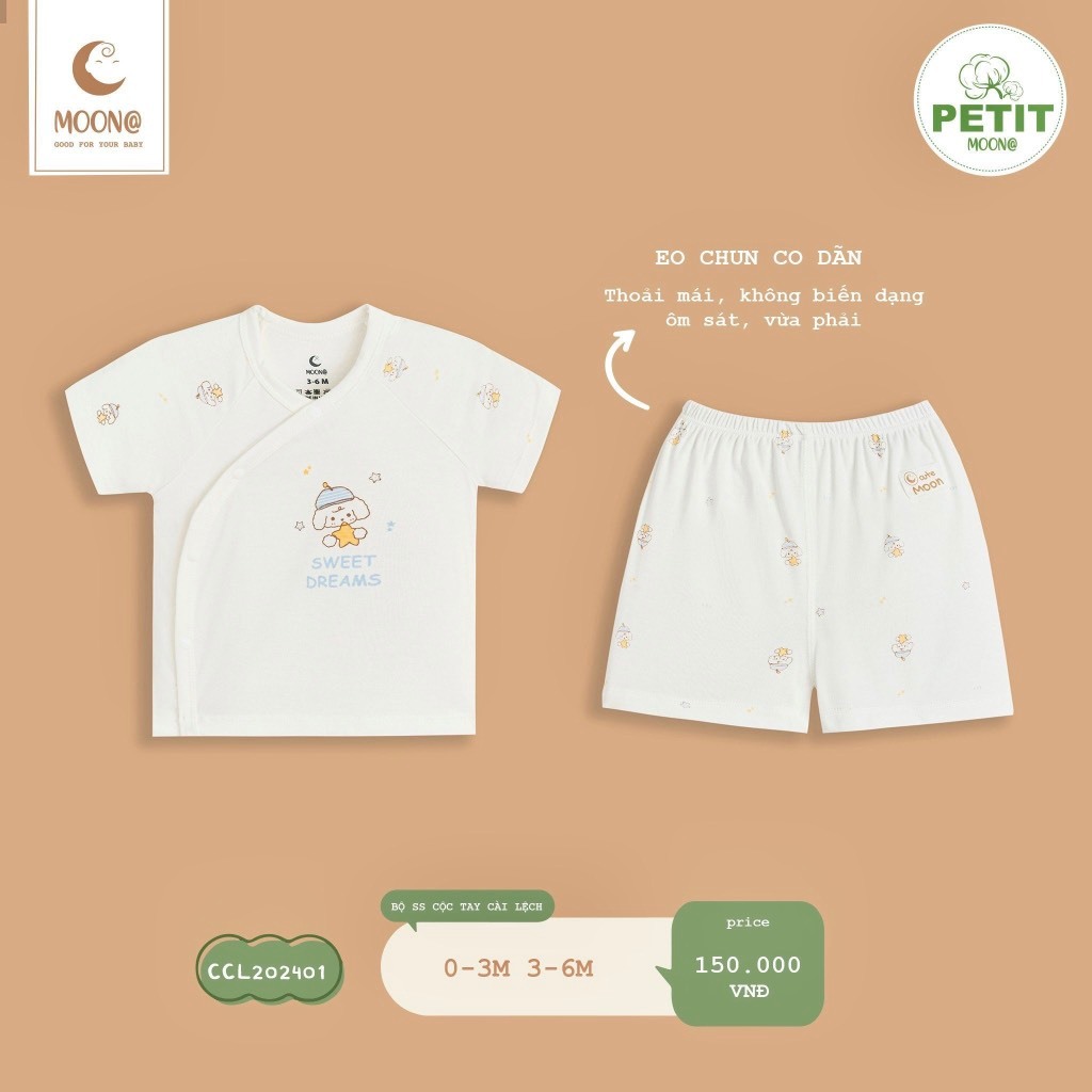 (3-7kg) Bộ Sơ Sinh Cộc Tay Cài Lệch Moon Chất Liệu Bamboo Mềm Mại CCL202401