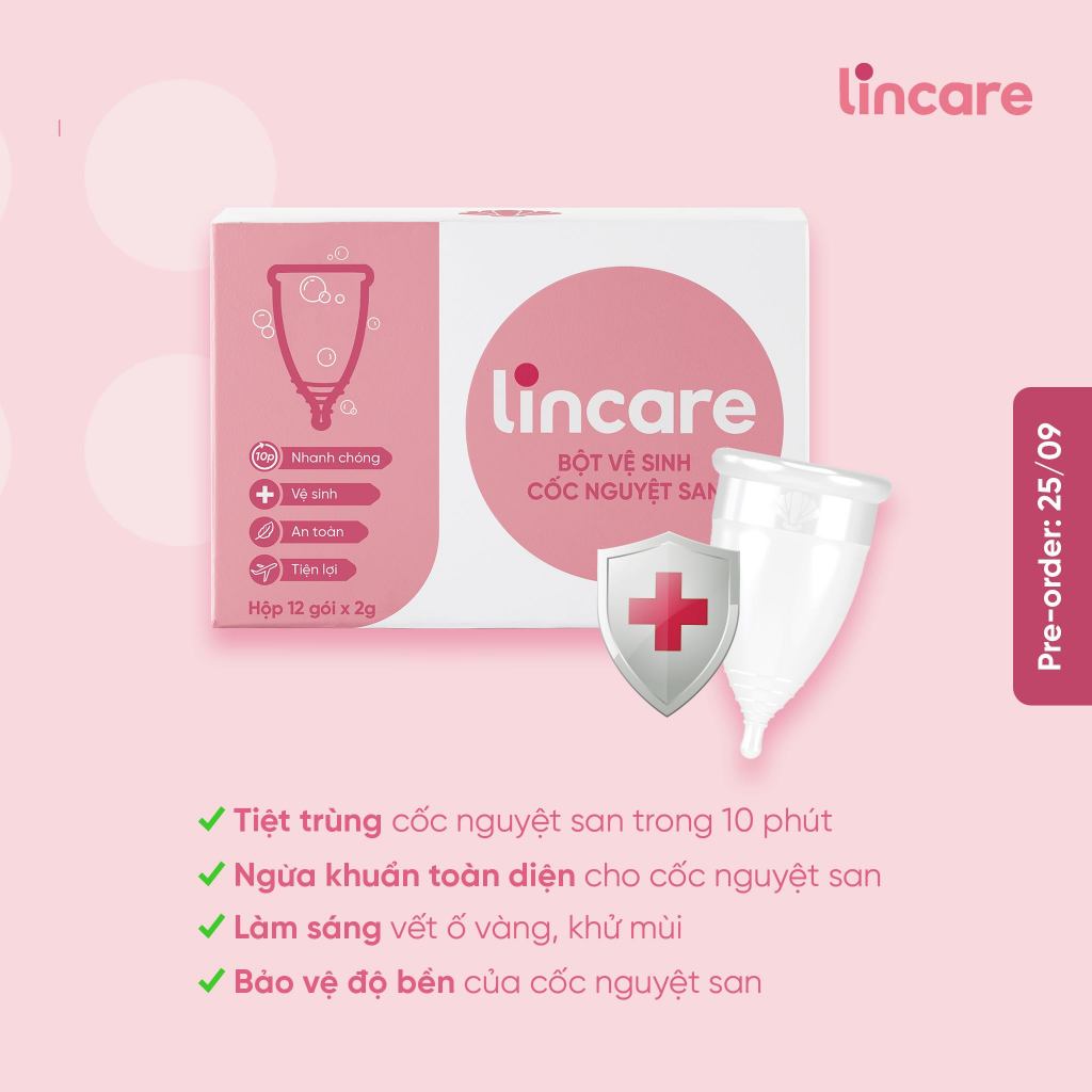 Ảnh Combo Cốc nguyệt san Lincup kèm 1 hộp bột tiệt trùng vệ sinh cốc (12 gói x 2g) 2