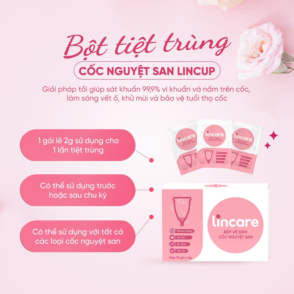 Ảnh Combo Cốc nguyệt san Lincup kèm 1 hộp bột tiệt trùng vệ sinh cốc (12 gói x 2g) 4