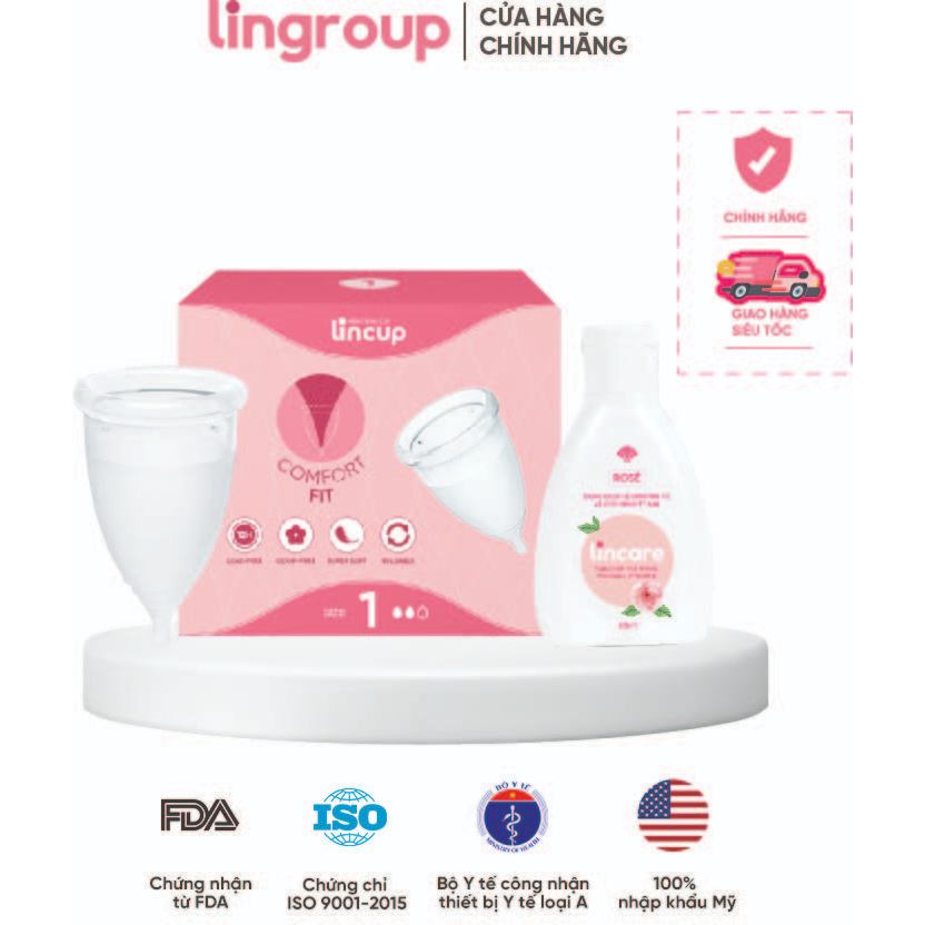 Ảnh Combo cốc nguyệt san Lincup và dung dịch vệ sinh rửa cốc Lincare Rose 50ml 1