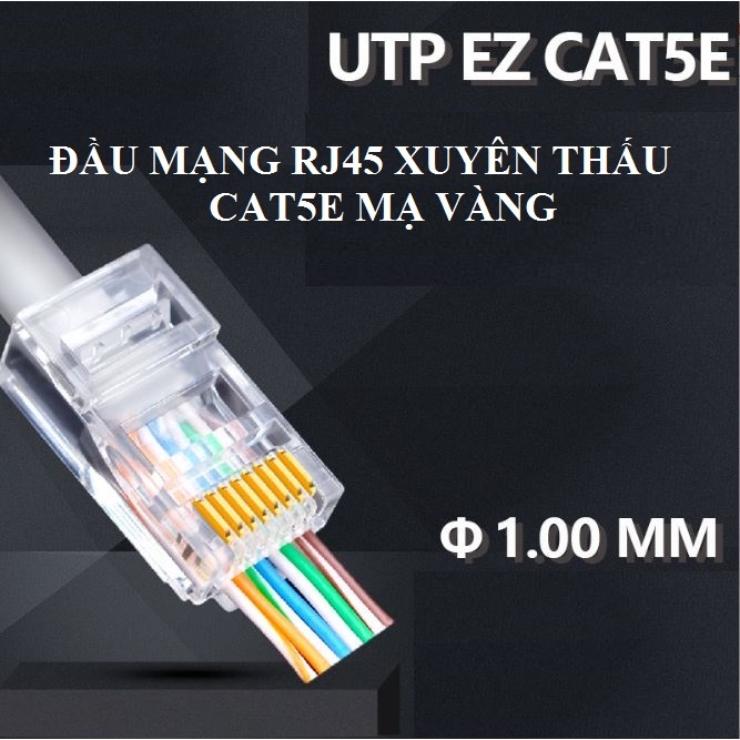 Đầu Bấm Mạng Xuyên Thấu RJ45 CAT5E Mạ Vàng (Hộp 100 hạt) | Shopee Việt Nam