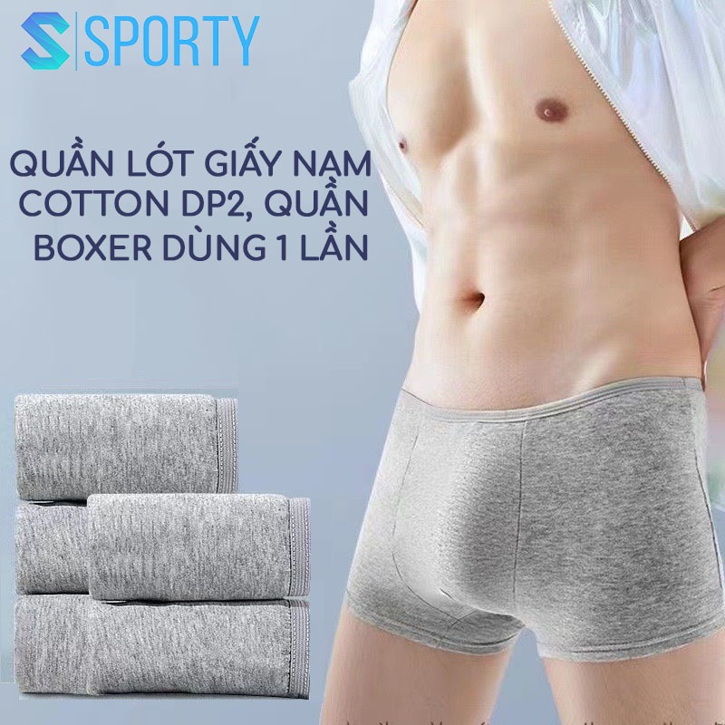 Ảnh Quần lót giấy boxer nam SPORTY DP2 100% cotton 2 lớp đáy dùng khi đi công tác, du lịch, học quân sự 1