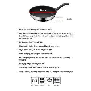 Chảo Chống Dính Cao cấp WMF FP DEVIL Size 20/24/28 CM, Chất Liệu Thép Không Gỉ, Dùng Cho Mọi Loại Bếp - Hàng Chính Hãng