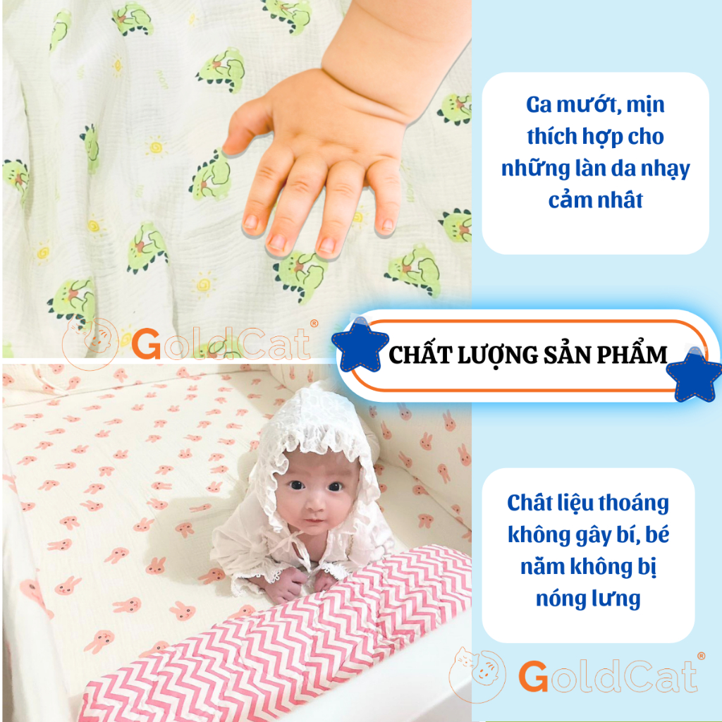 Ảnh Ga Cũi Cho Bé GOLDCAT GCC Chất Liệu Cotton Mềm Mát Dùng Cho Đệm Dày 5-10cm, Giặt Máy Thoải Mái 2