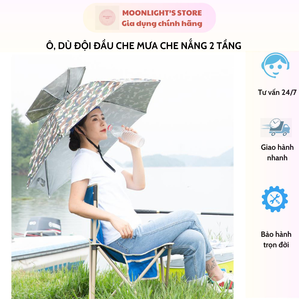 Ô Dù Đội Đầu 2 Tầng Che Nắng Che Mưa – Dành Cho Câu Cá, Làm Vườn, Du Lịch Ngoài Trời – Nhẹ, Gấp Gọn, Có Dây Đeo Cố Định