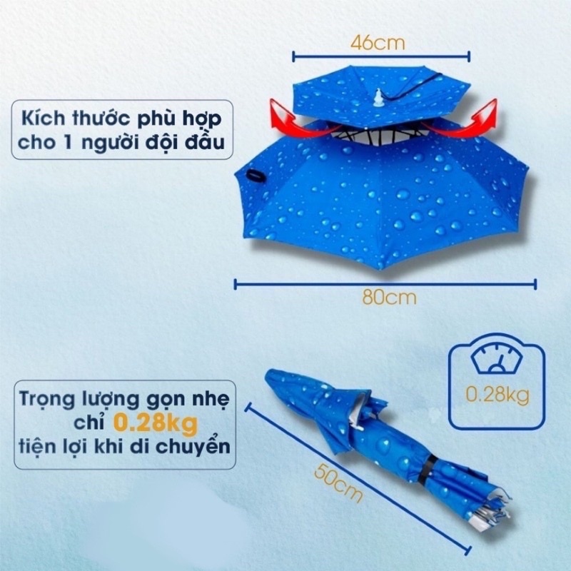 Ô Dù Đội Đầu 2 Tầng Che Nắng Che Mưa – Dành Cho Câu Cá, Làm Vườn, Du Lịch Ngoài Trời – Nhẹ, Gấp Gọn, Có Dây Đeo Cố Định