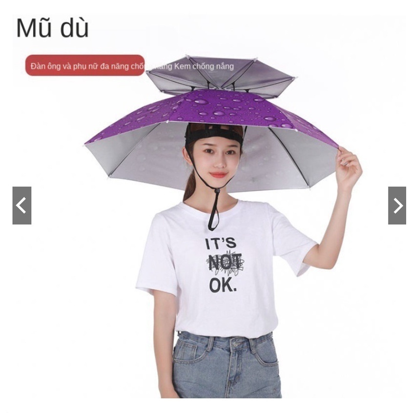 Ô Dù Đội Đầu 2 Tầng Che Nắng Che Mưa – Dành Cho Câu Cá, Làm Vườn, Du Lịch Ngoài Trời – Nhẹ, Gấp Gọn, Có Dây Đeo Cố Định