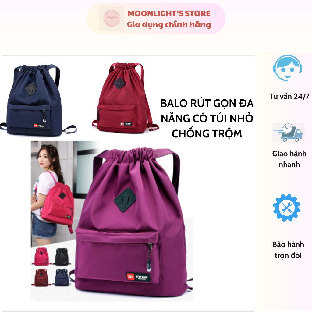 Balo Dây Rút Gấp Gọn Chống Thấm, Balo Dã Ngoạ, Balo Thể Thao Cao Cấp  Có Túi Nhỏ Chống Trộm
