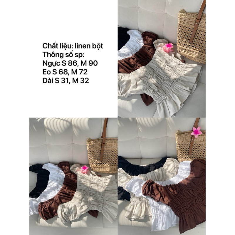 Áo linen tay bồng bo nhún ALICIA TOP