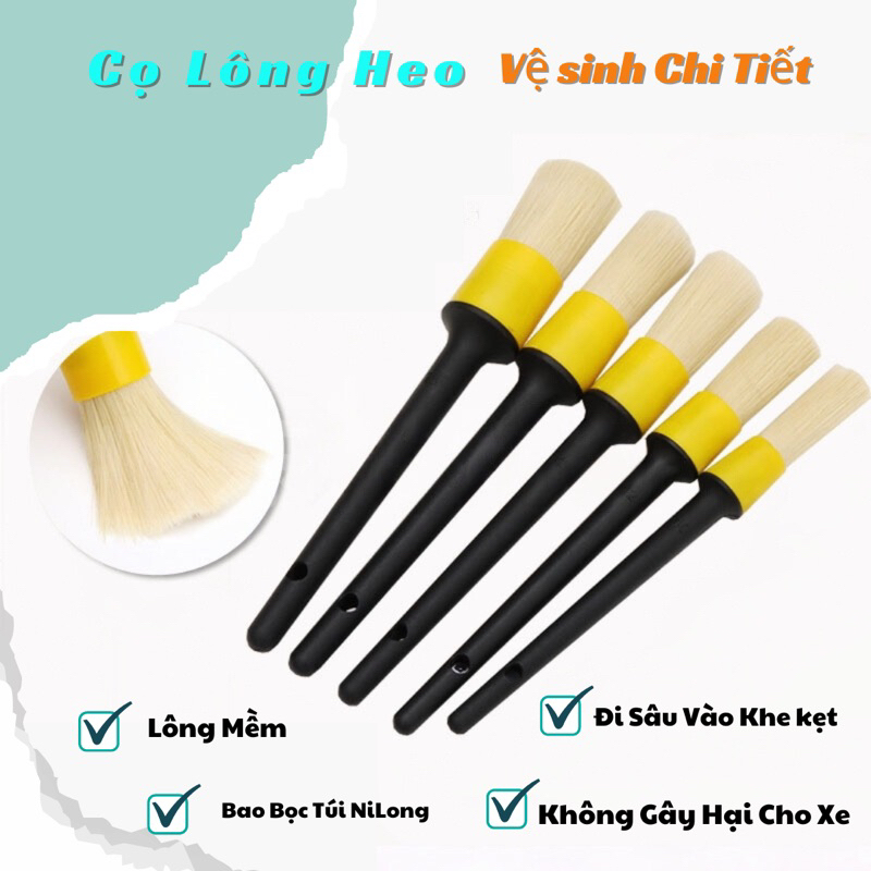 Bộ cọ Lông Heo 5 Cây - Rửa xe chi tiết ô tô Xe máy | Shopee Việt Nam