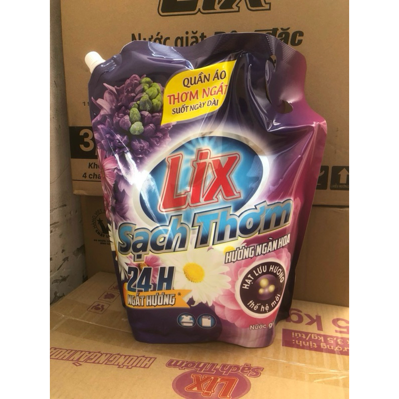 Túi nước giặt Lix đậm đặc hương hoa túi 3.2kg - 3.5kg làm sạch cực nhanh vết bẩn