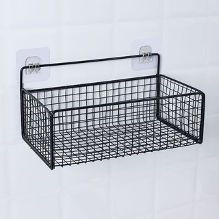 Kệ lưới treo tường nhà tắm hình chữ nhật, kệ đựng gia vị nhà bếp không cần khoan bằng sắt phun sơn tĩnh điện.
