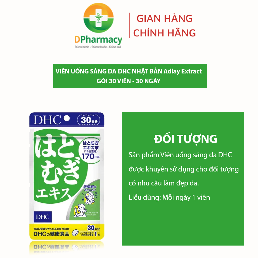 Viên uống sáng da DHC Nhật Bản Adlay Extract, gói 30 viên, 30 ngày