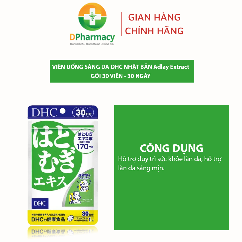 Viên uống sáng da DHC Nhật Bản Adlay Extract, gói 30 viên, 30 ngày