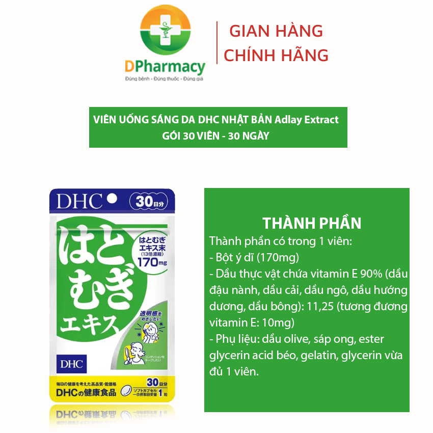 Viên uống sáng da DHC Nhật Bản Adlay Extract, gói 30 viên, 30 ngày